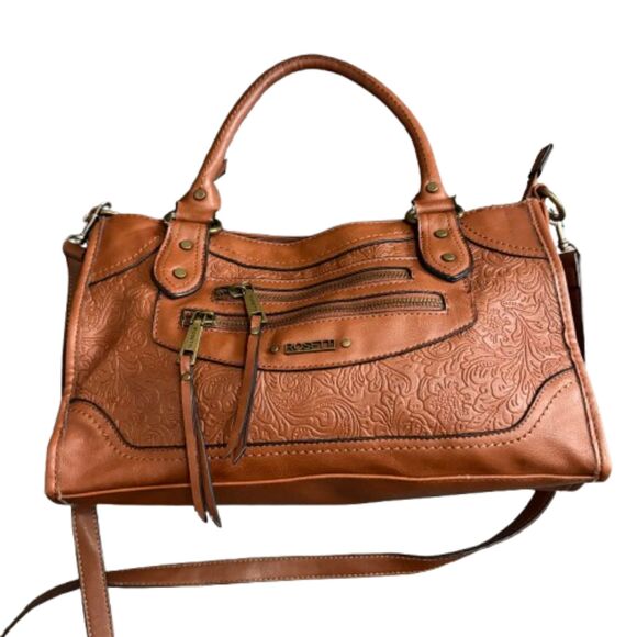 Rosetti Handbags - Rosetti Tooled Faux Leather Crossbody Bag Tan Western Bohemian‎ Floral